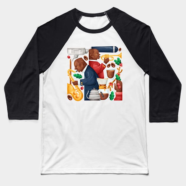 Coffee and Jazz Baseball T-Shirt by salihgonenli